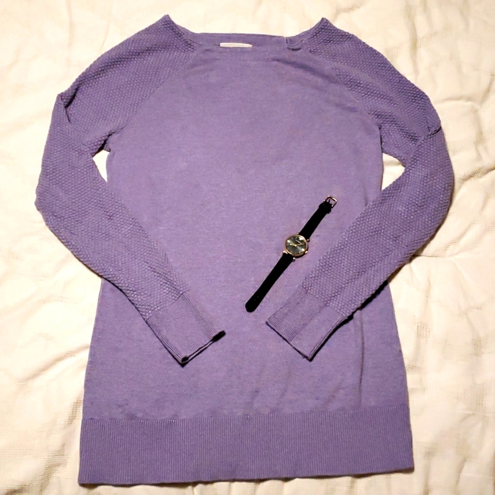 Xs Ann Taylor loft purple sweater hints of blue and pink texture sleeves